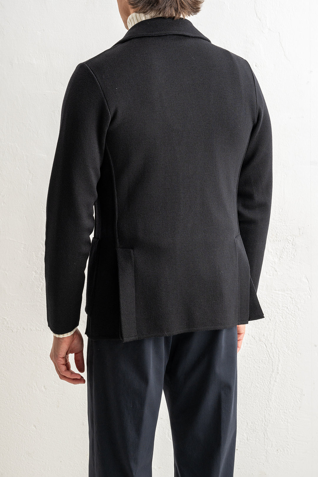 Classic Wool Knitwear Blazer. Black