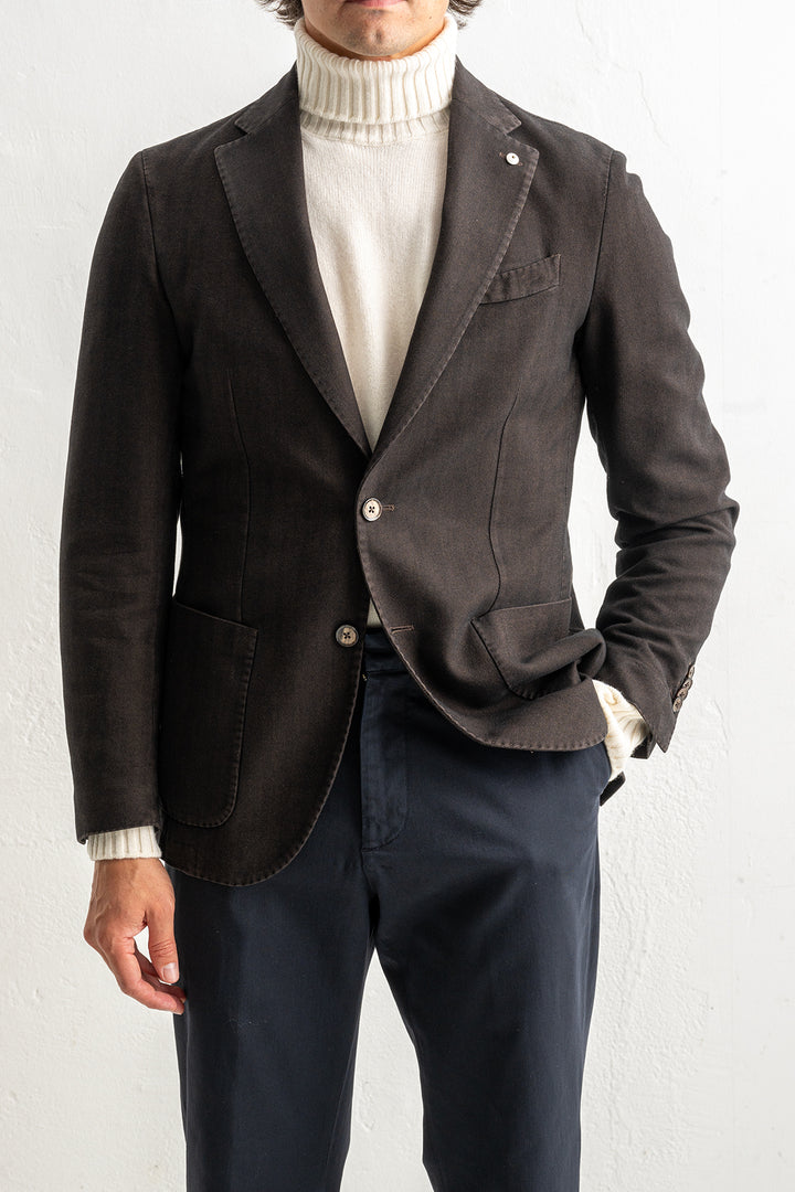 Herringbone Cotton Blazer Dark Brown