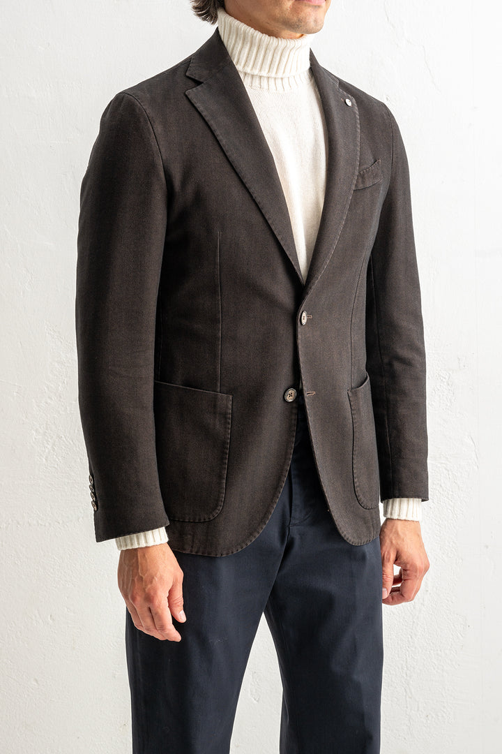 Herringbone Cotton Blazer Dark Brown