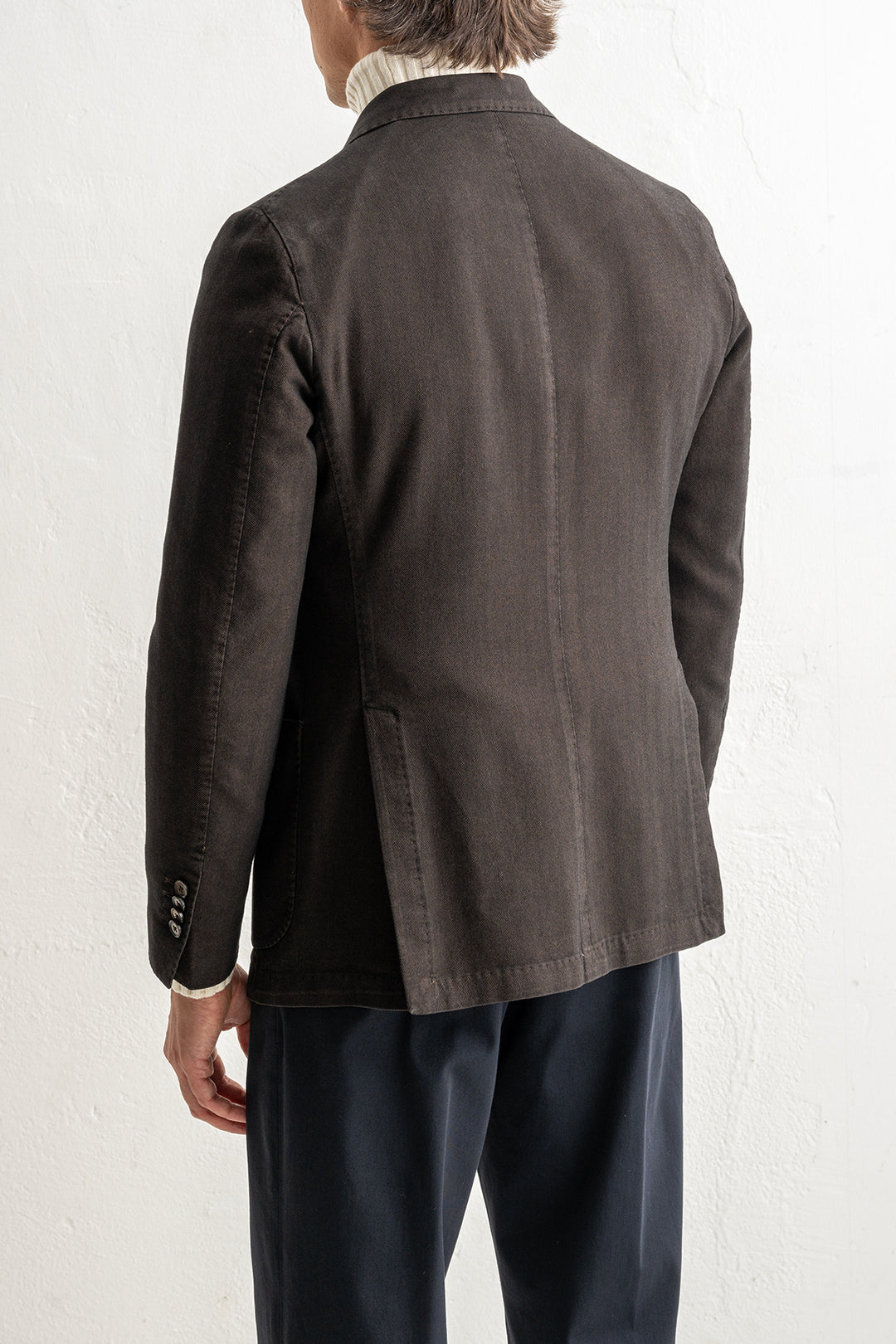 Herringbone Cotton Blazer Dark Brown