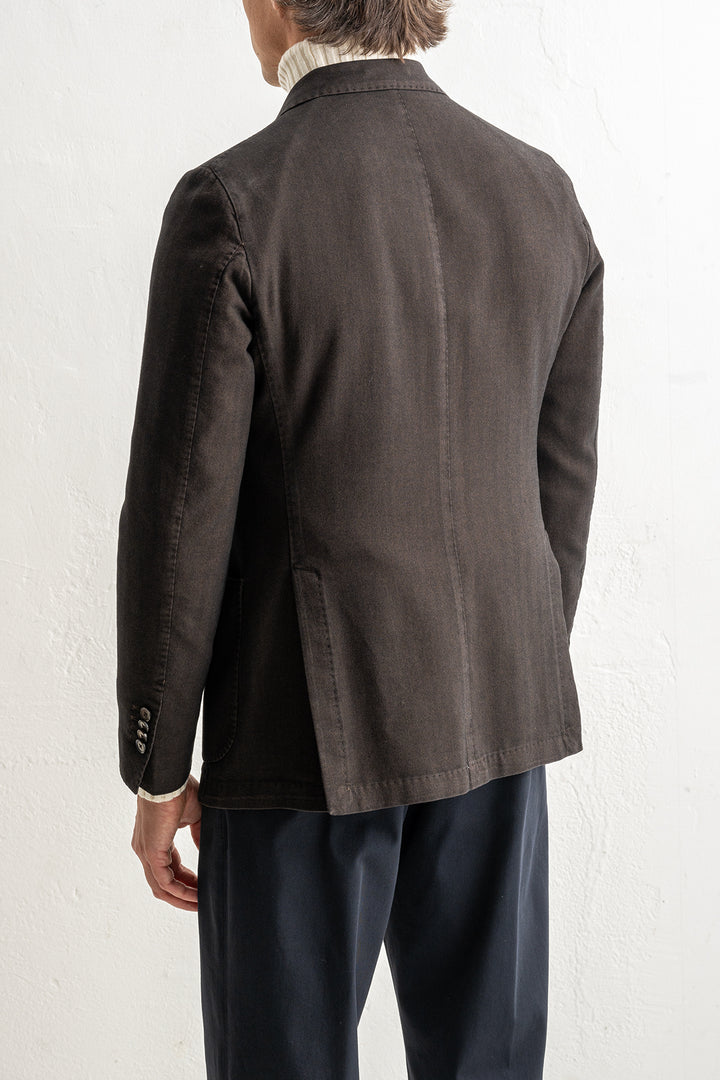 Herringbone Cotton Blazer Dark Brown