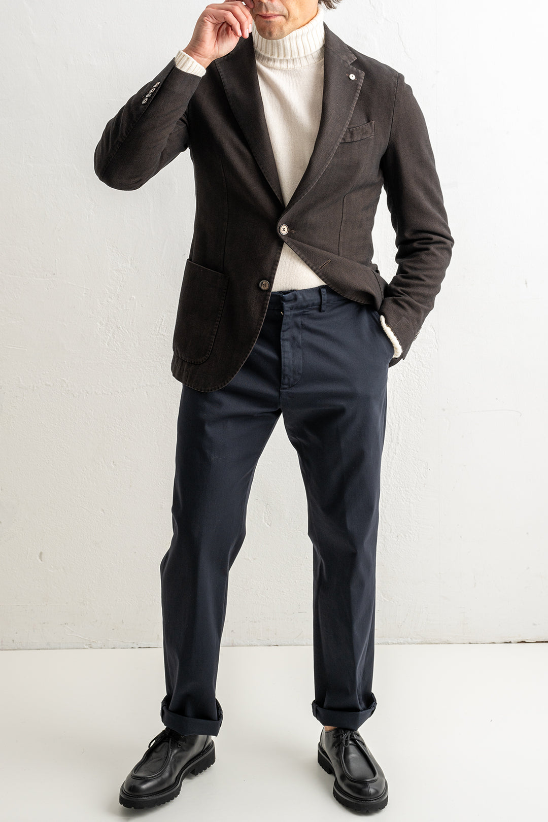 Herringbone Cotton Blazer Dark Brown