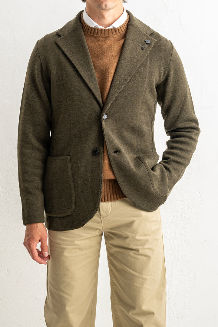 Classic Wool Knitwear Blazer. Green