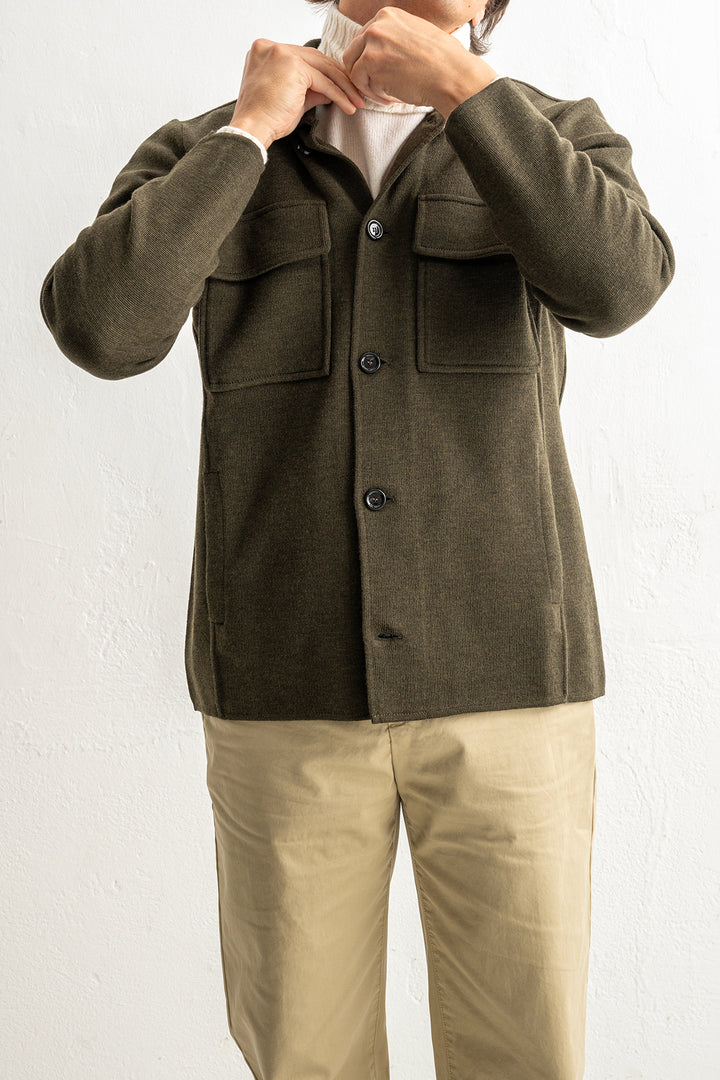 Luxury Wool Knitwear Overshirt Green
