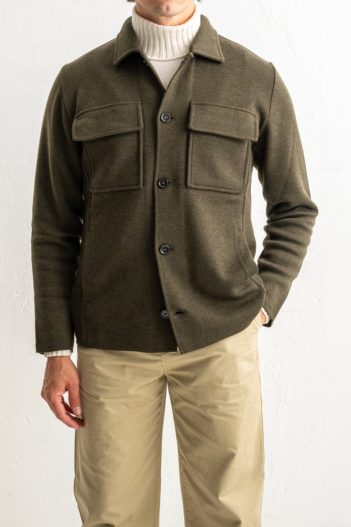 Luxury Wool Knitwear Overshirt Green