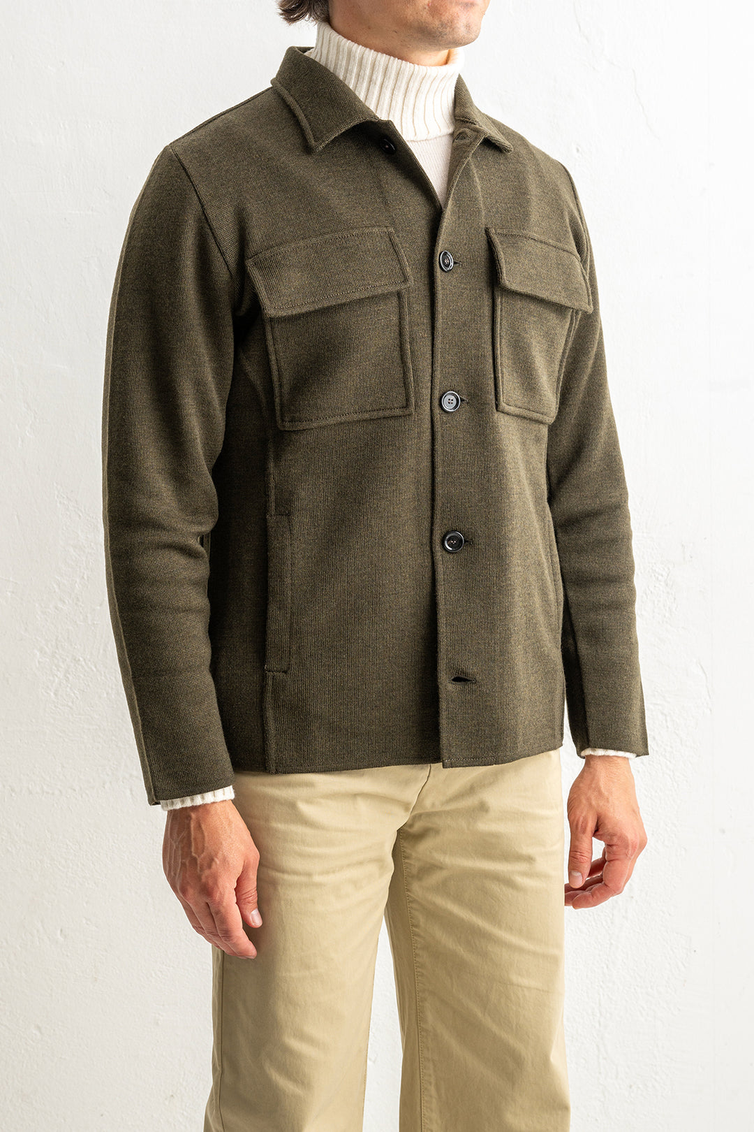 Luxury Wool Knitwear Overshirt Green