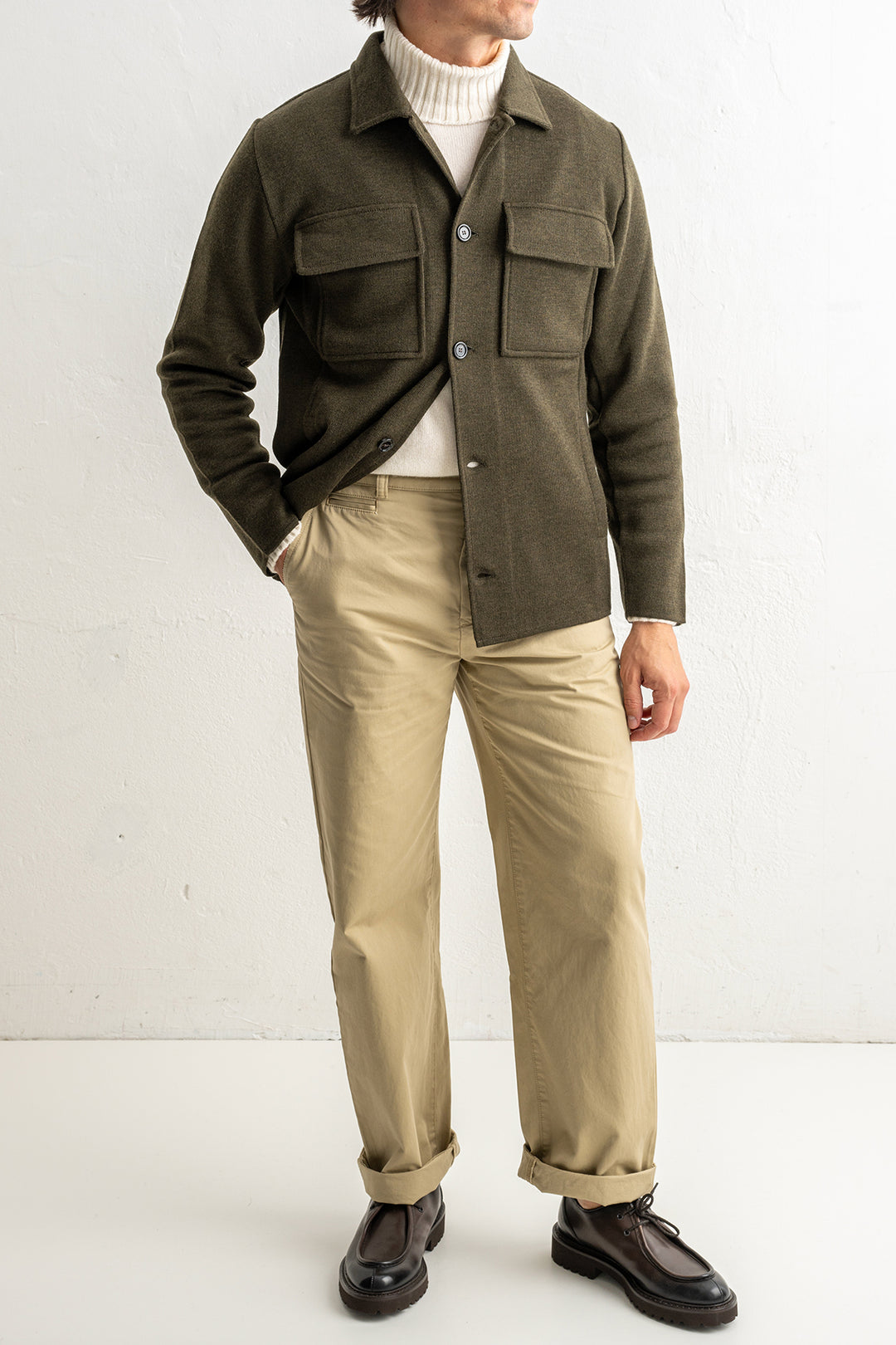 Luxury Wool Knitwear Overshirt Green