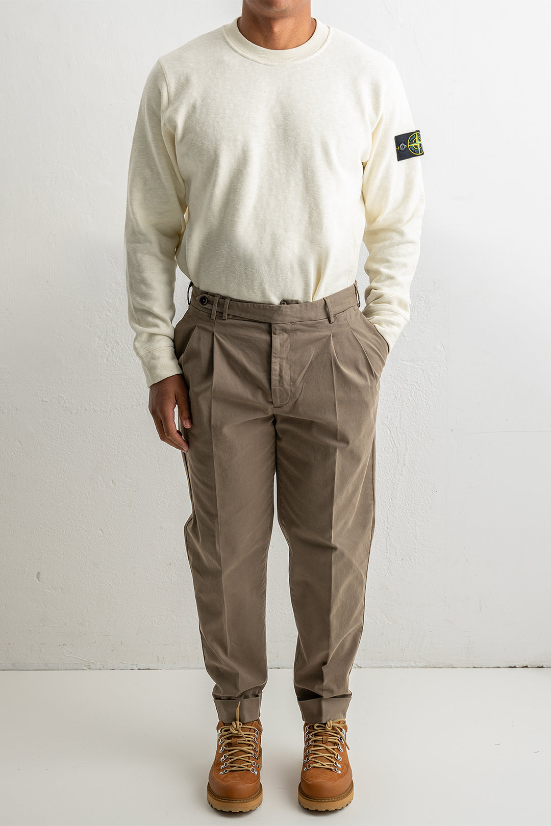 Carrot Two Pleat Cotton Trouser Khaki Brown