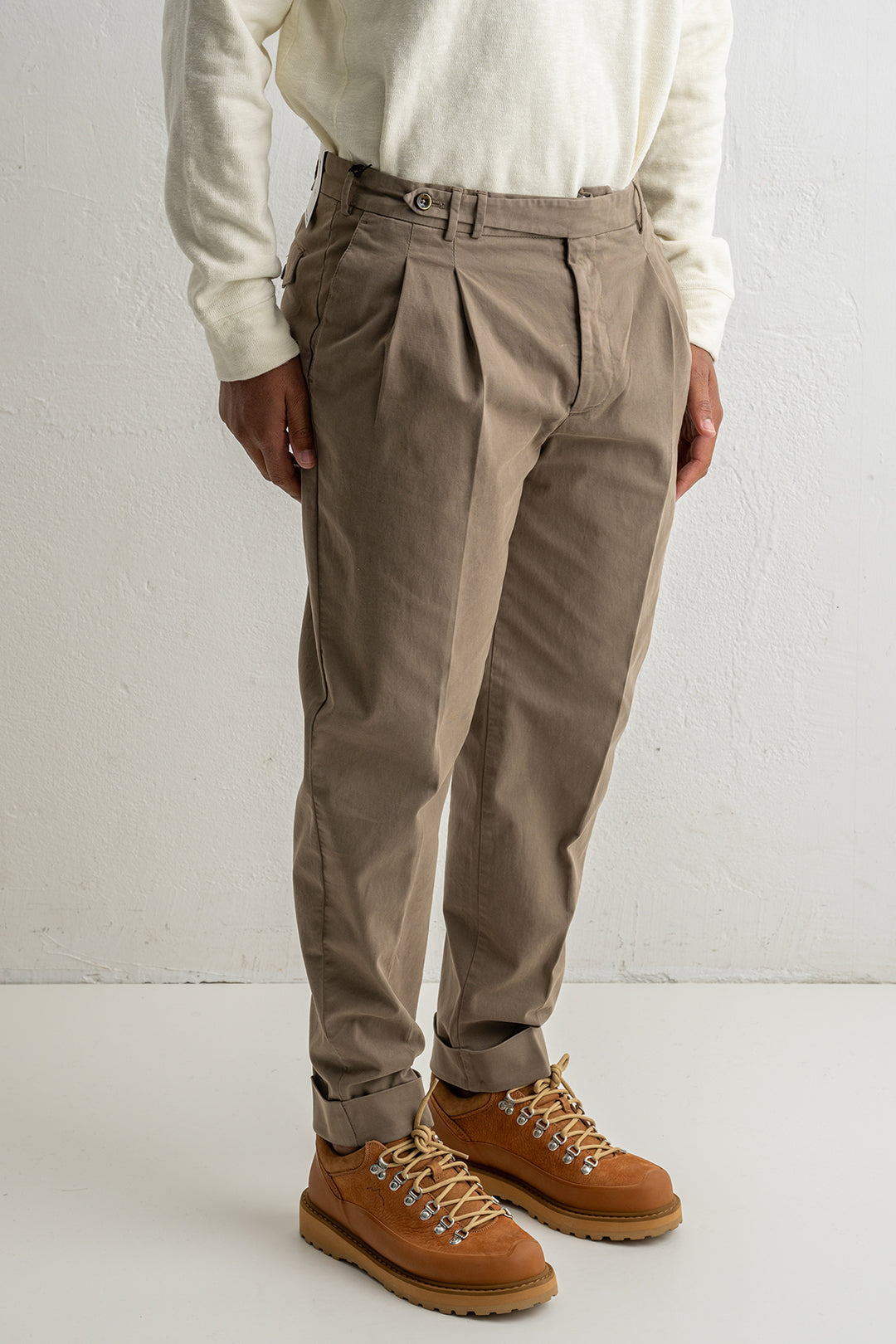 Carrot Two Pleat Cotton Trouser Khaki Brown