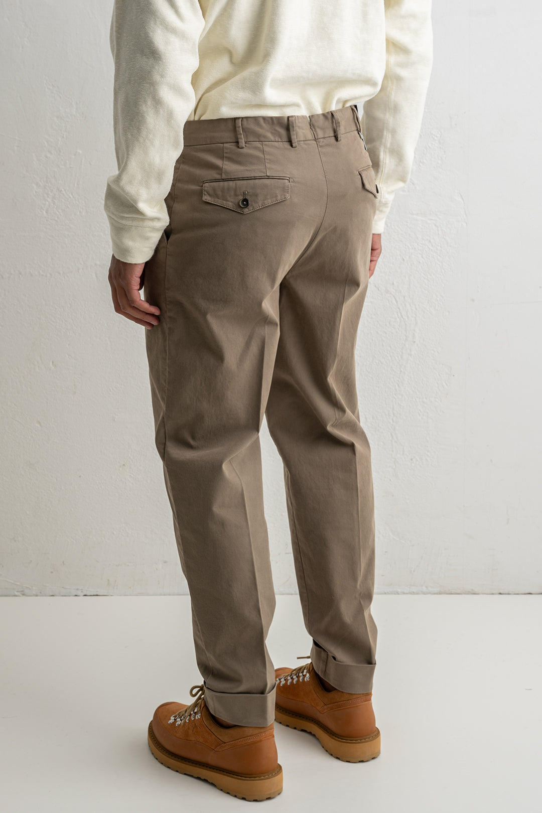 Carrot Two Pleat Cotton Trouser Khaki Brown