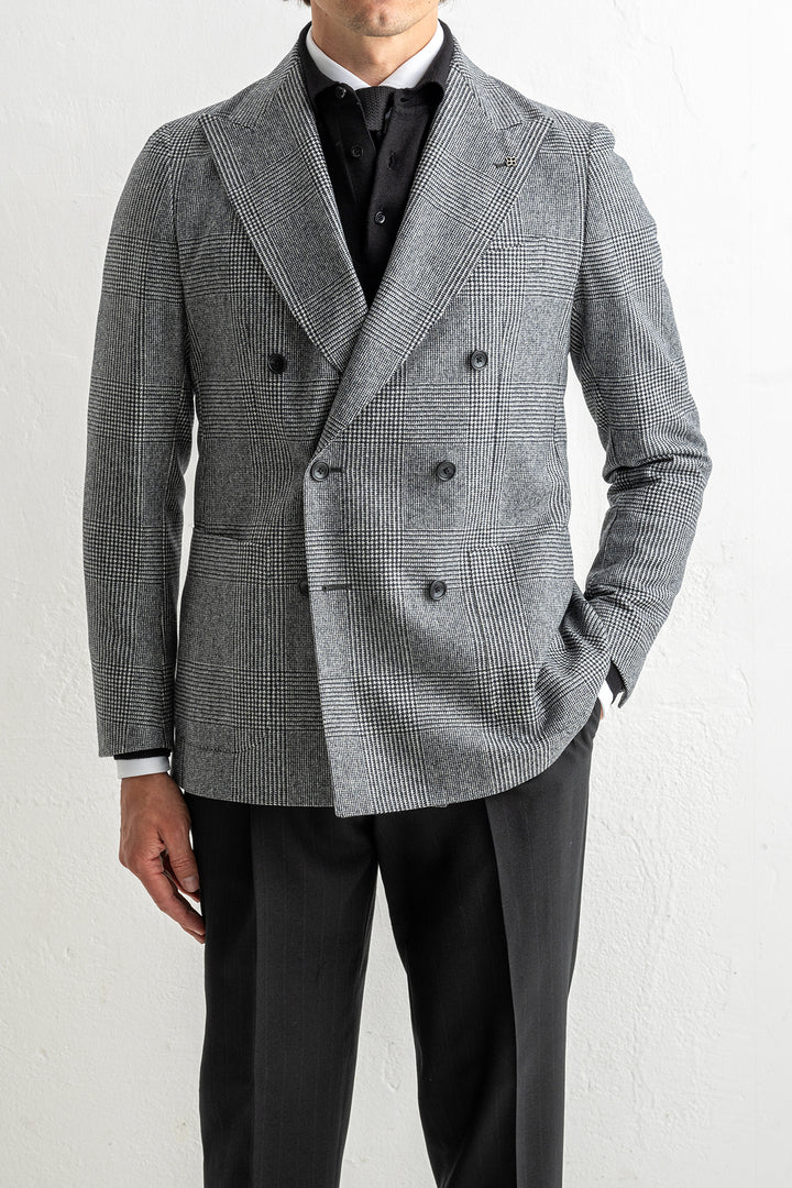 Double Breasted Checked Blazer Black/White