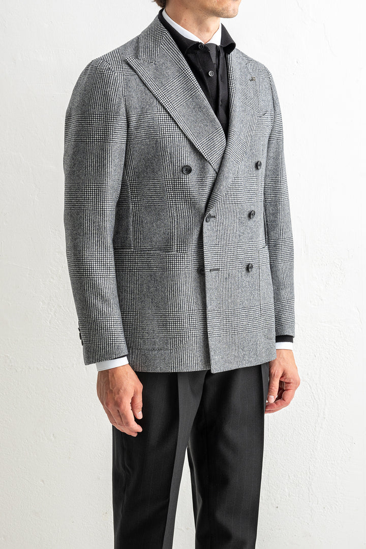Double Breasted Checked Blazer Black/White