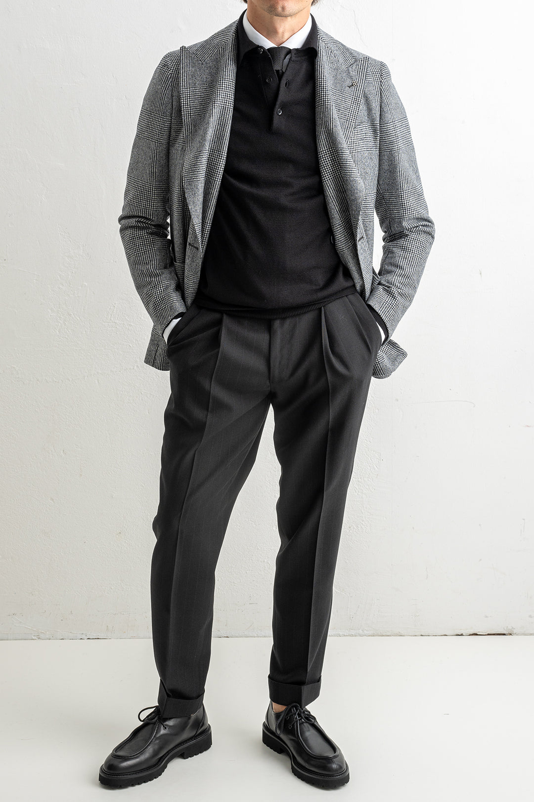 Double Breasted Checked Blazer Black/White