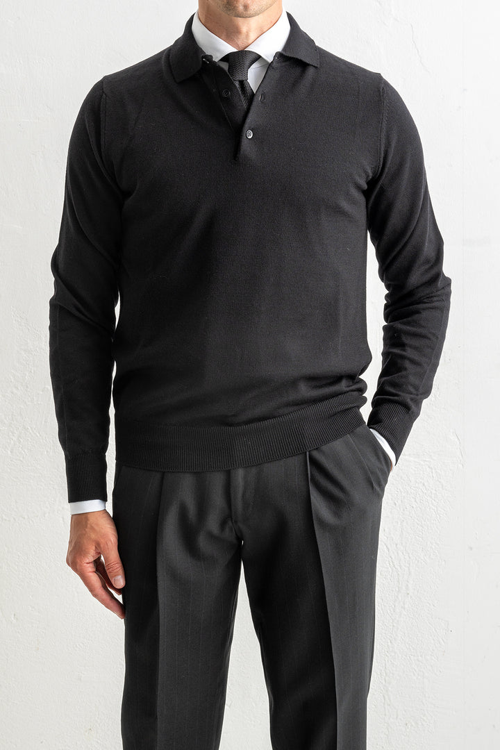 Merino Wool Polo Neck Black