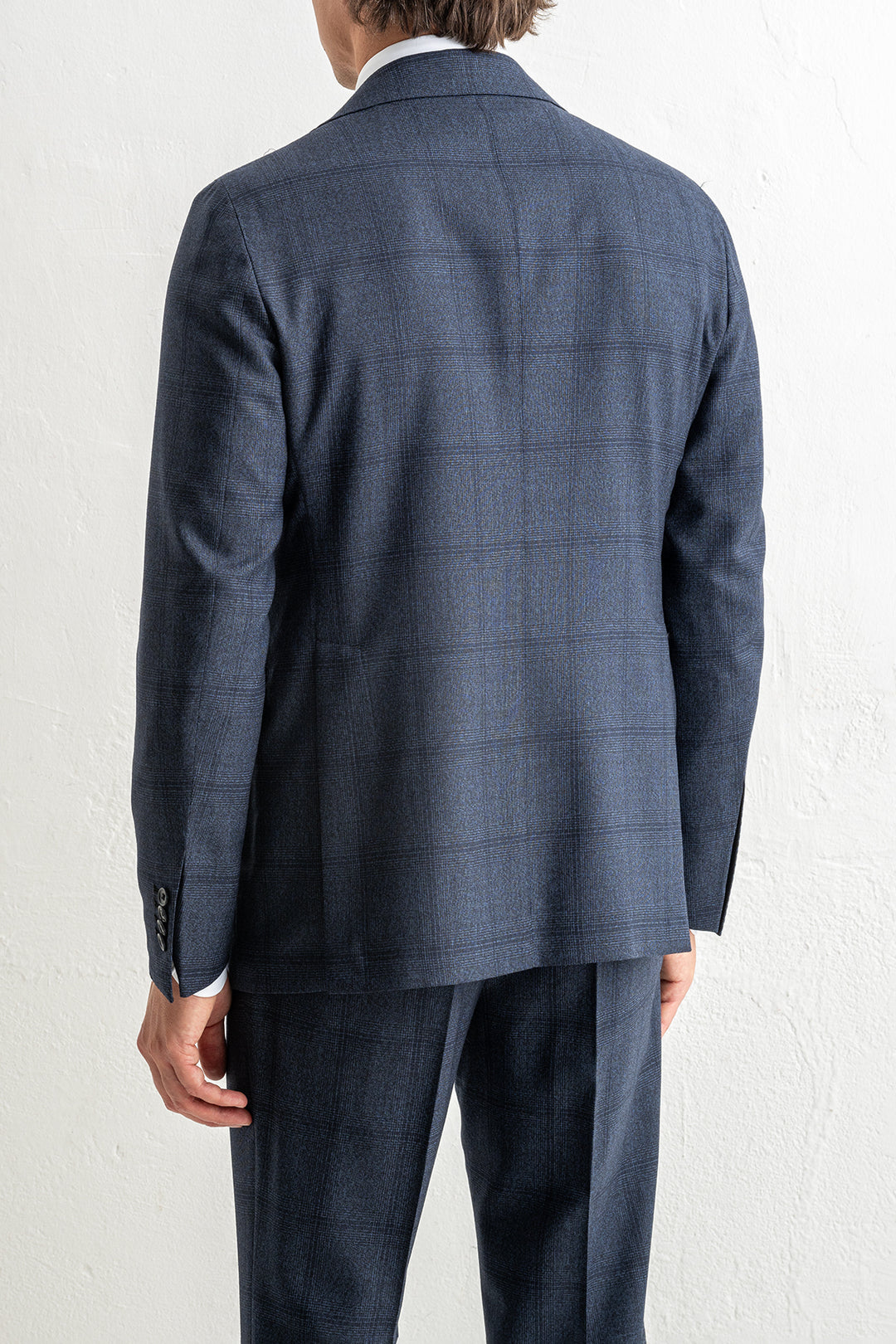 Luxury Wool Checked Suit Blue