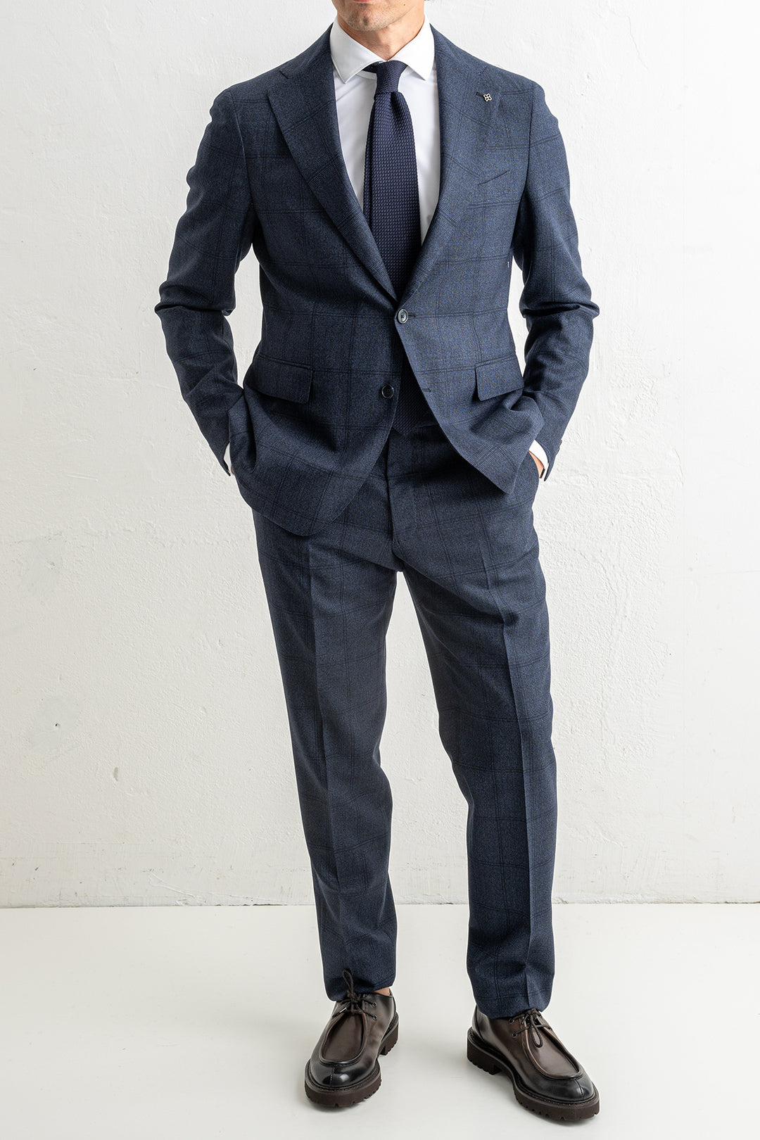 Luxury Wool Checked Suit Blue