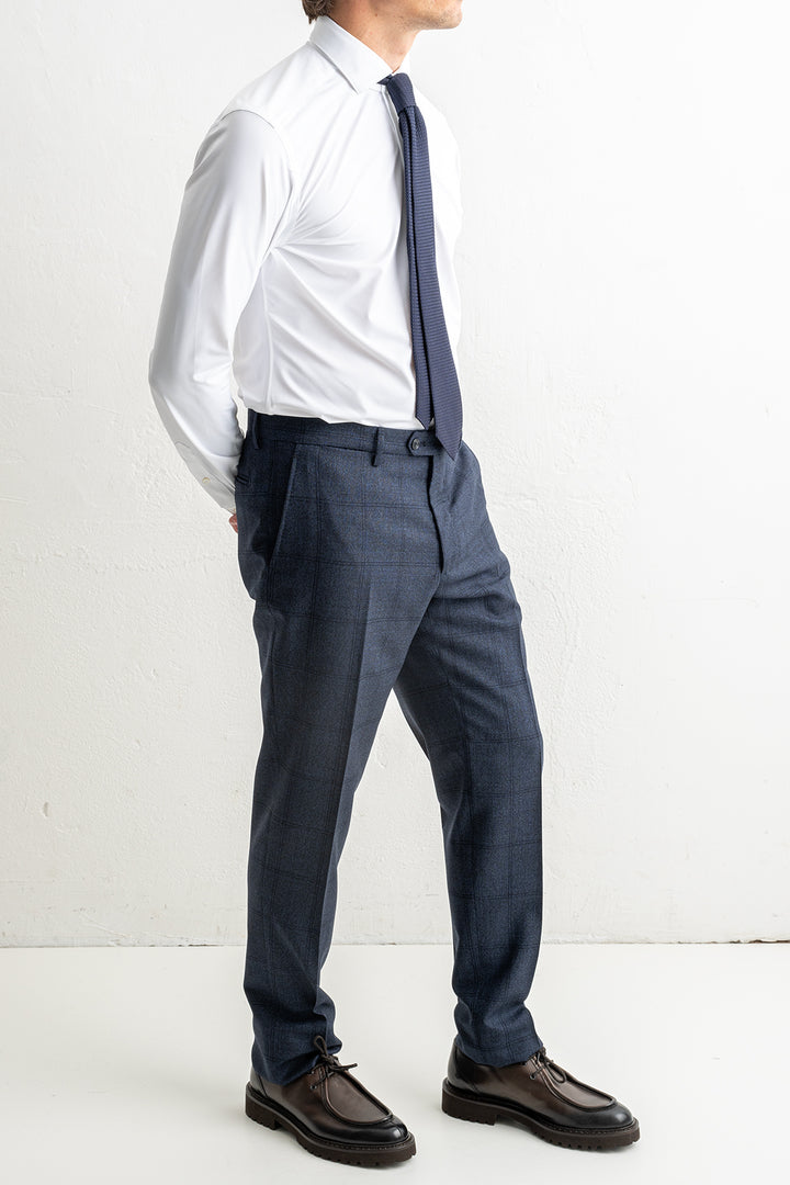 Luxury Wool Checked Suit Blue