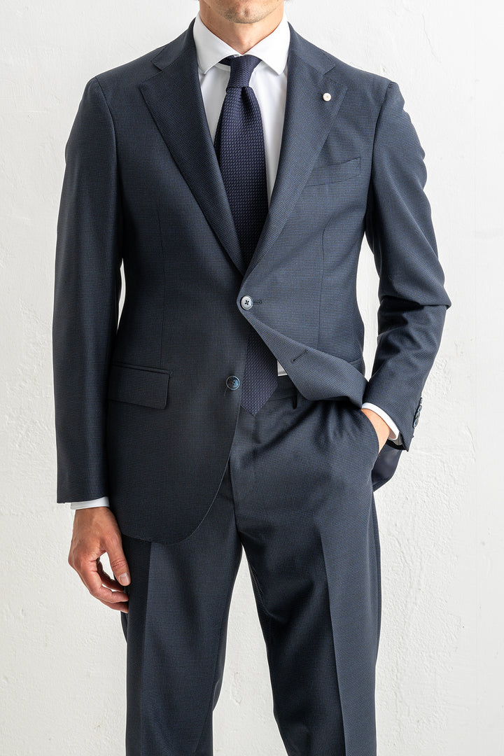 Single Breasted Pepita Suit Navy