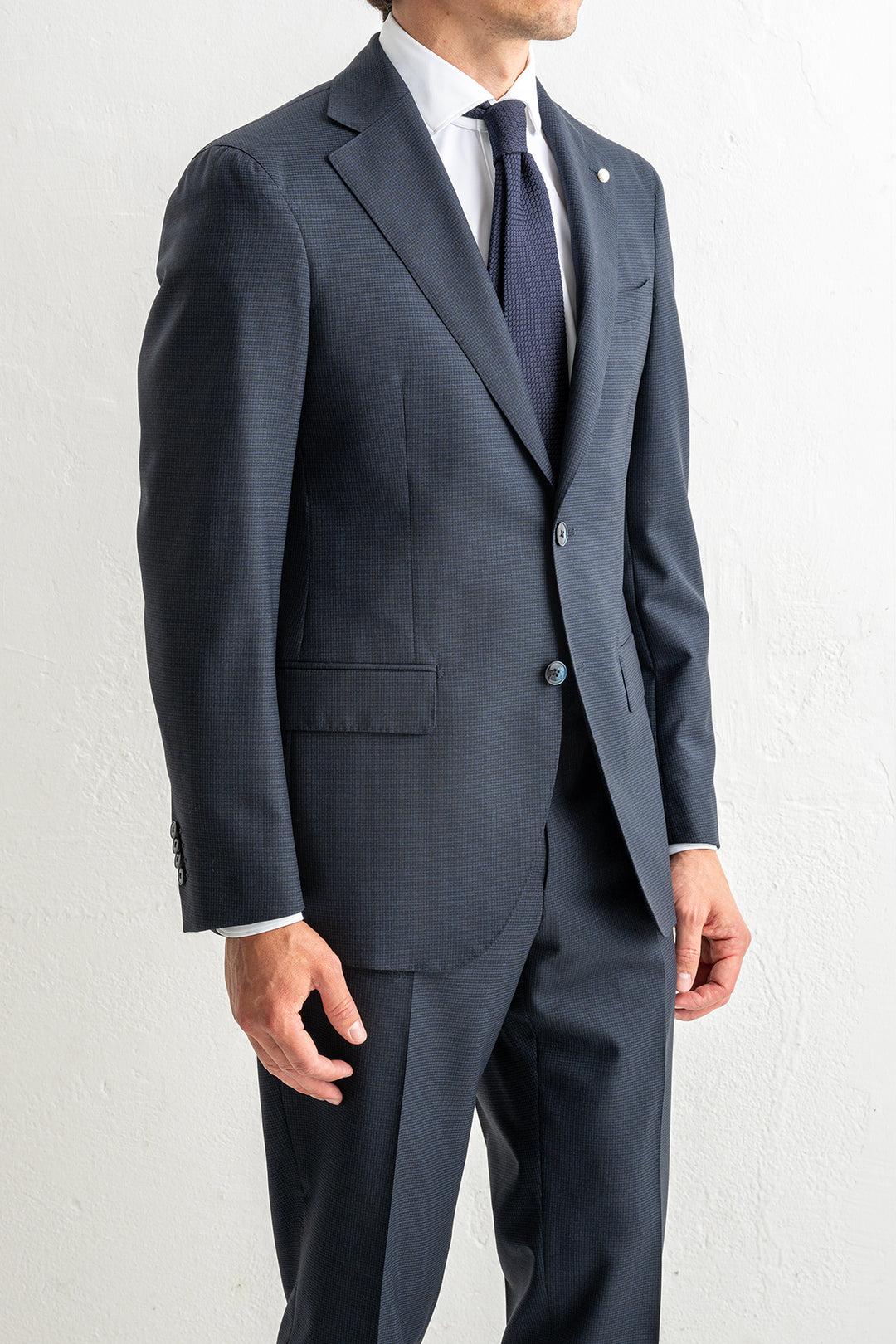 Single Breasted Pepita Suit Navy