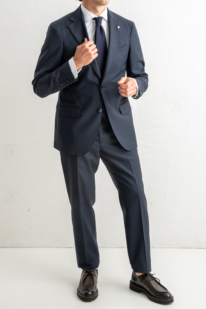 Single Breasted Pepita Suit Navy