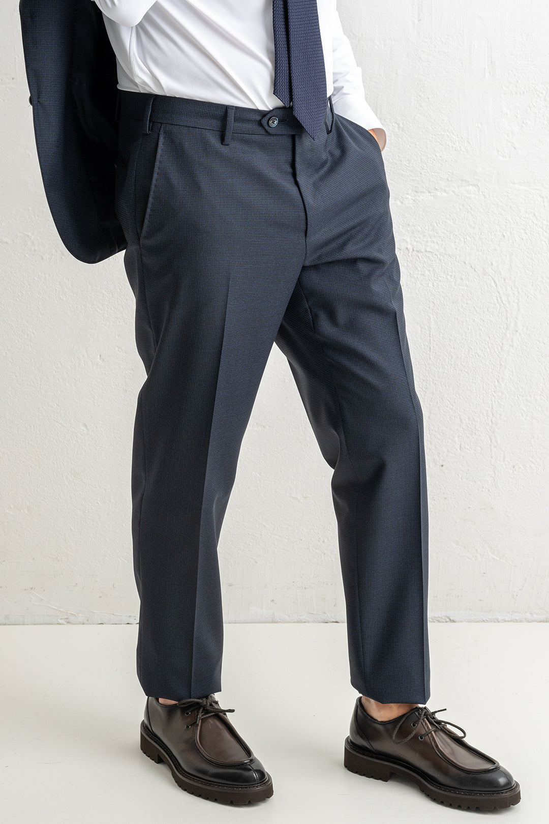 Single Breasted Pepita Suit Navy