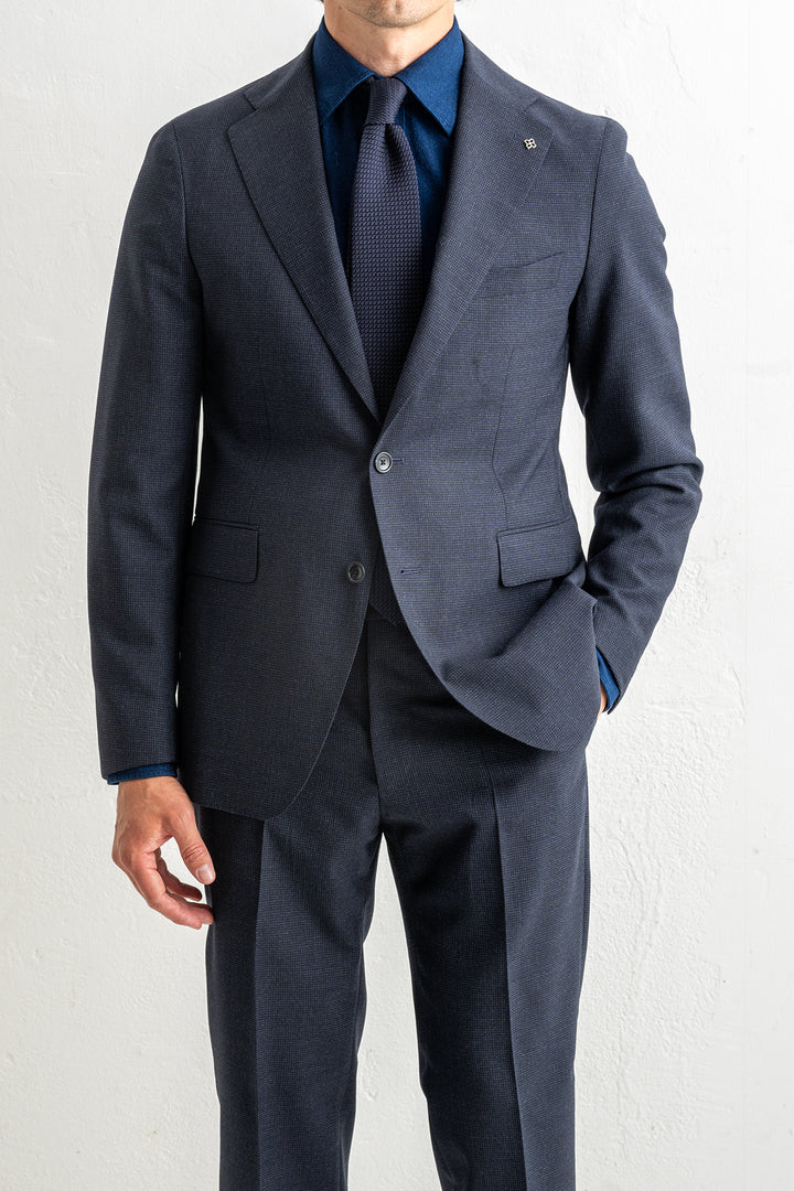 Luxury Pepita Wool Suit Blue