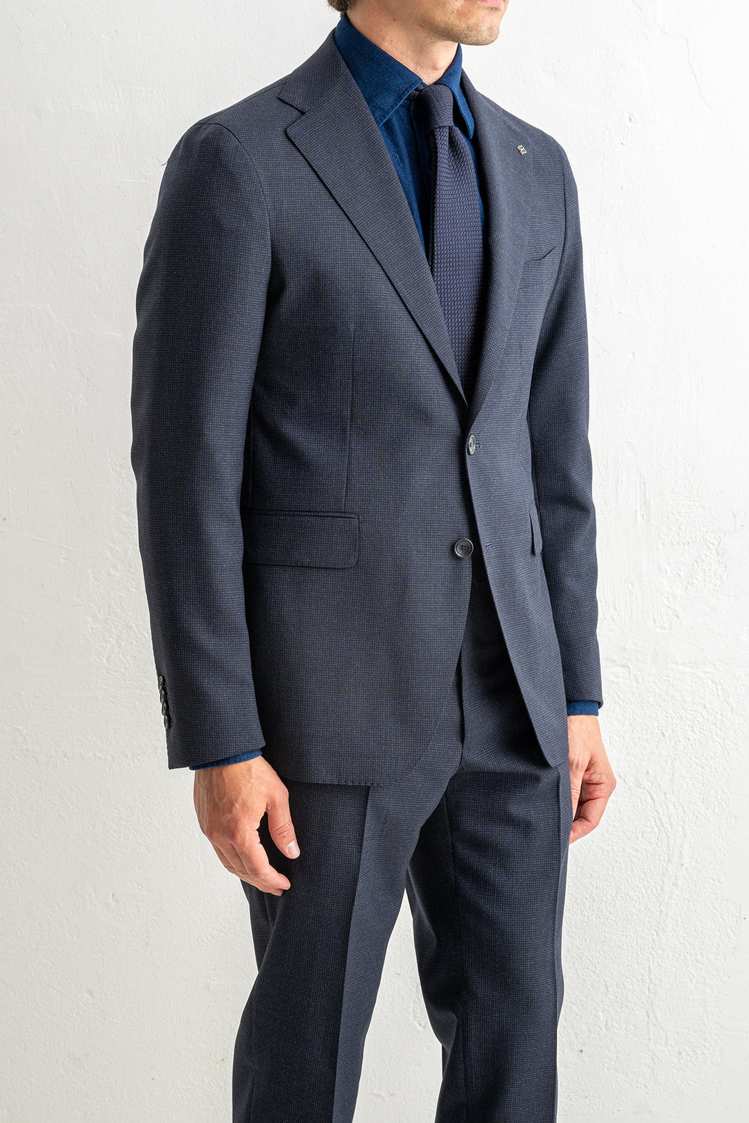 Luxury Pepita Wool Suit Blue