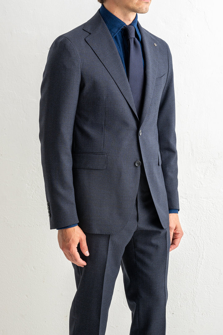Luxury Pepita Wool Suit Blue