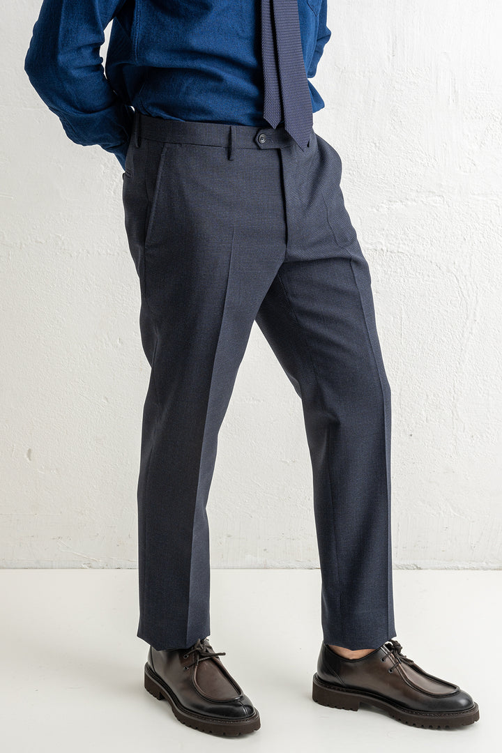 Luxury Pepita Wool Suit Blue