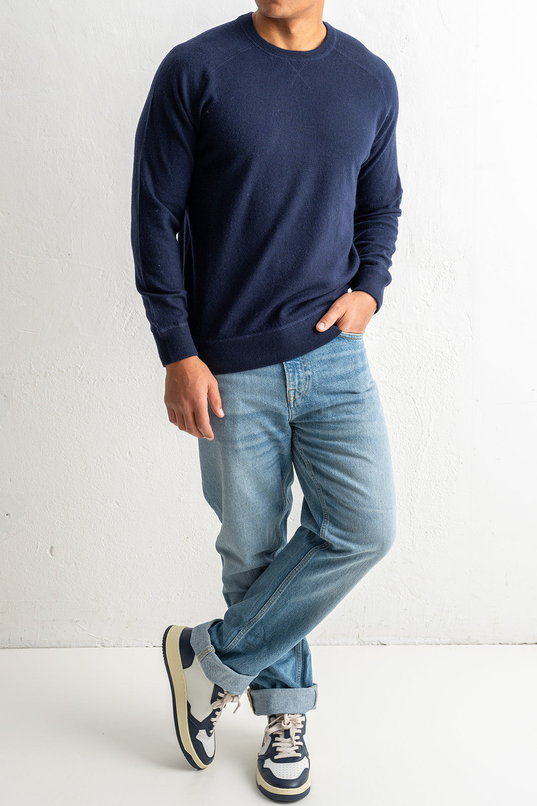 Wool Cashmere Raglan Sweater Navy