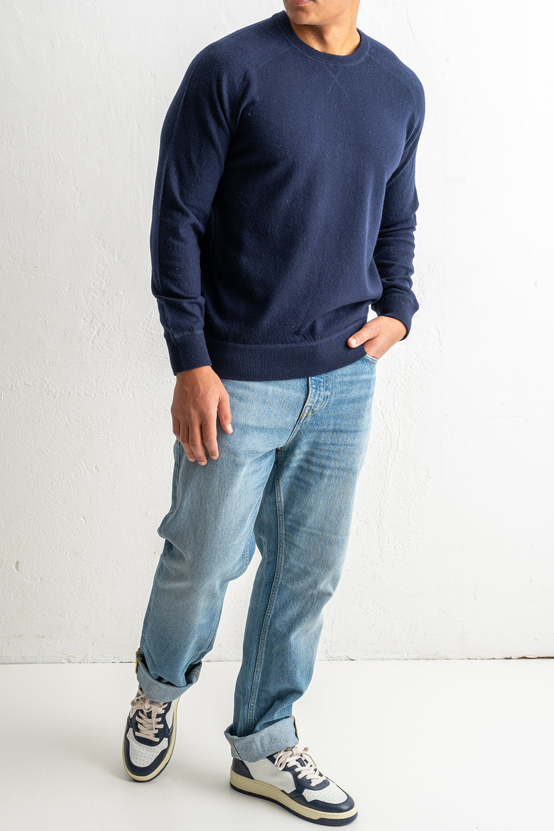 Wool Cashmere Raglan Sweater Navy