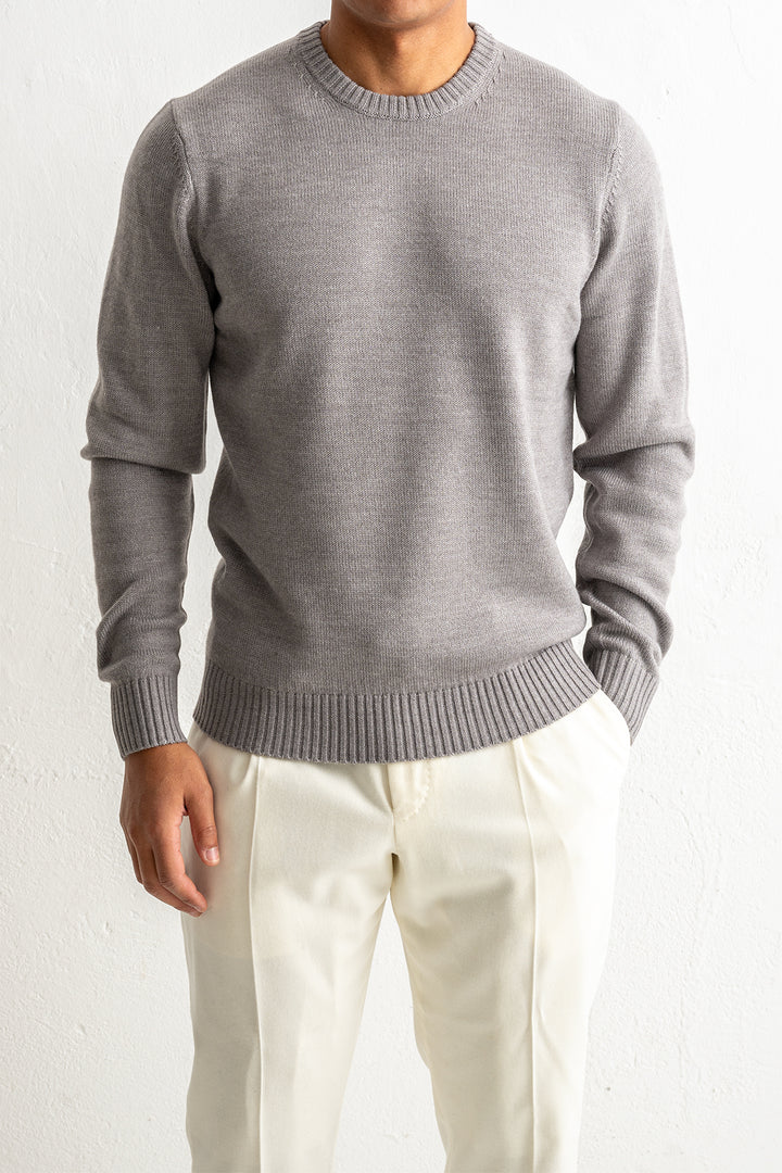 Luxury Merino Knit Crewneck Beige melange