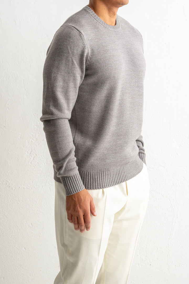 Luxury Merino Knit Crewneck Beige melange