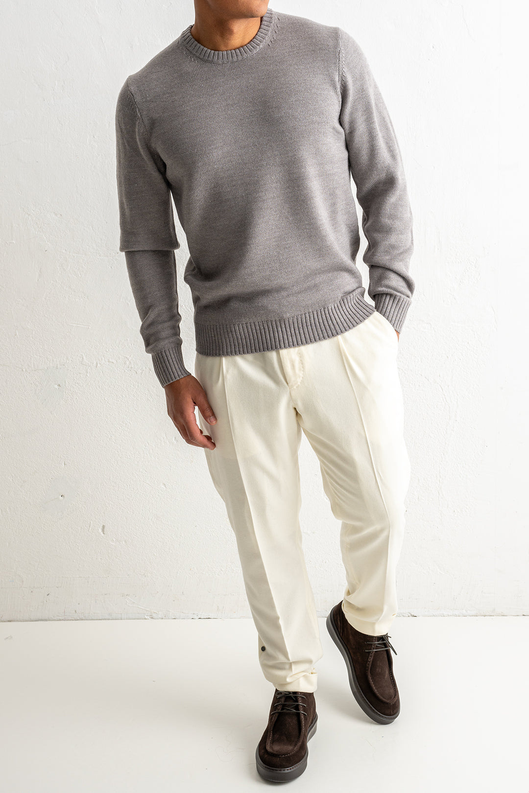 Luxury Merino Knit Crewneck Beige melange