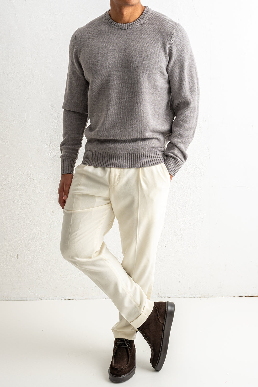 Luxury Merino Knit Crewneck Beige melange
