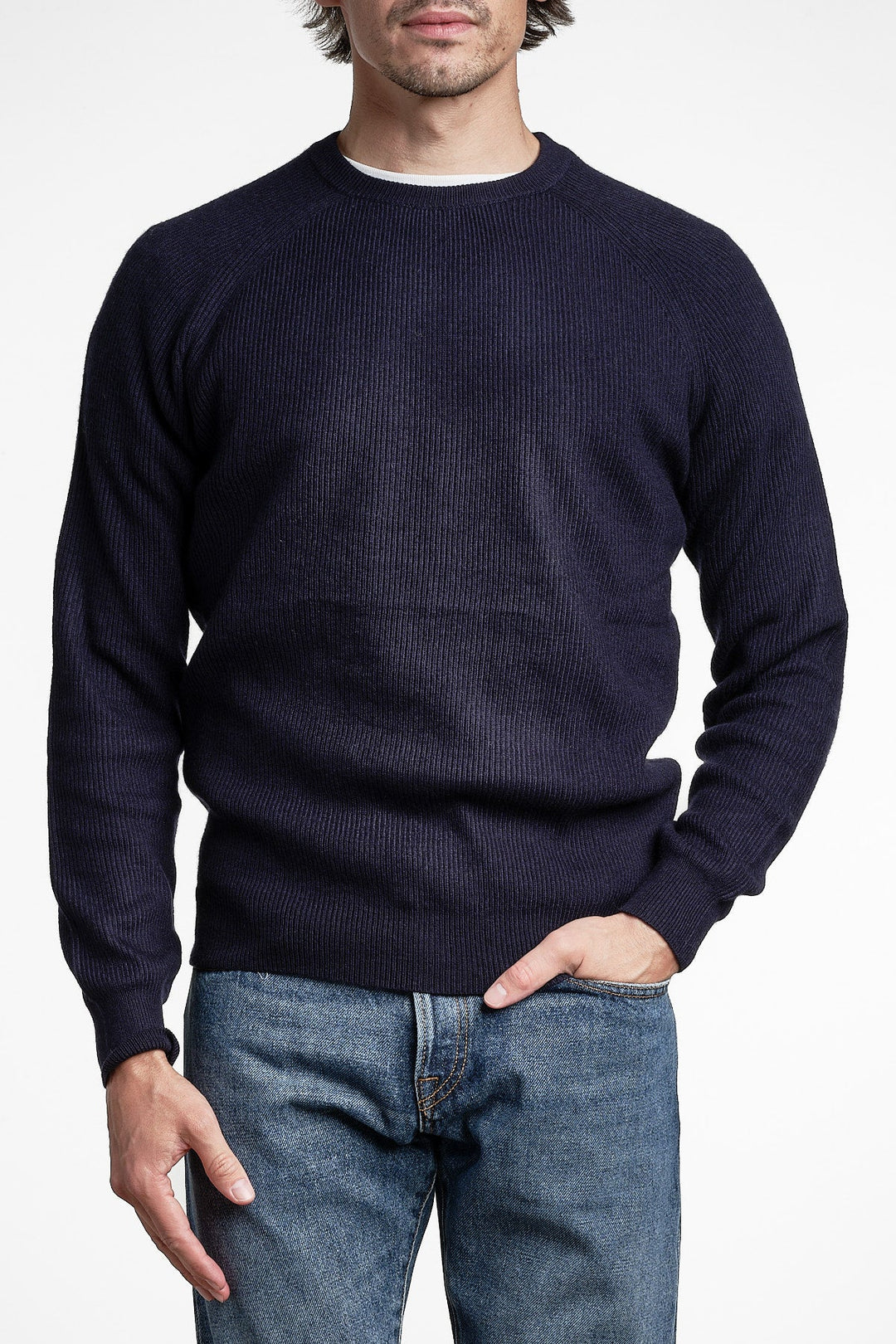 Cashmere Blend Raglan Sweater Navy – Adverb, framifrån