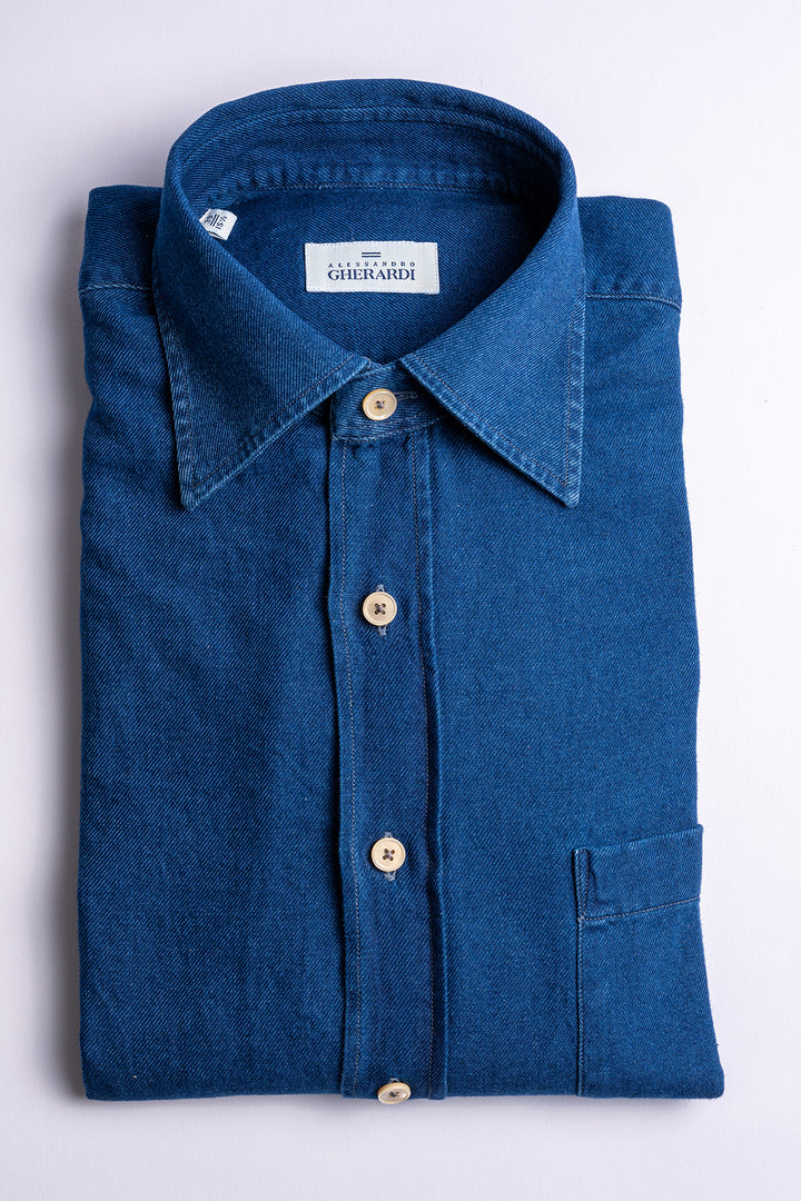 Luxury Cotton Denim Shirt MID BLUE