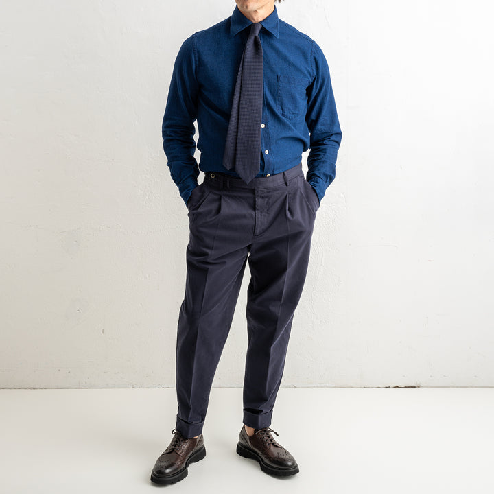 Luxury Cotton Denim Shirt Dark Blue