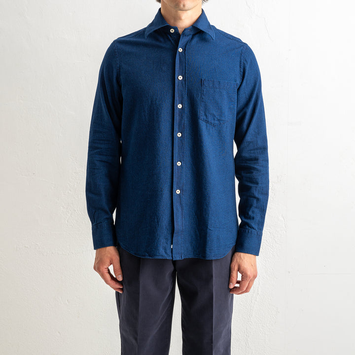 Luxury Cotton Denim Shirt Dark Blue