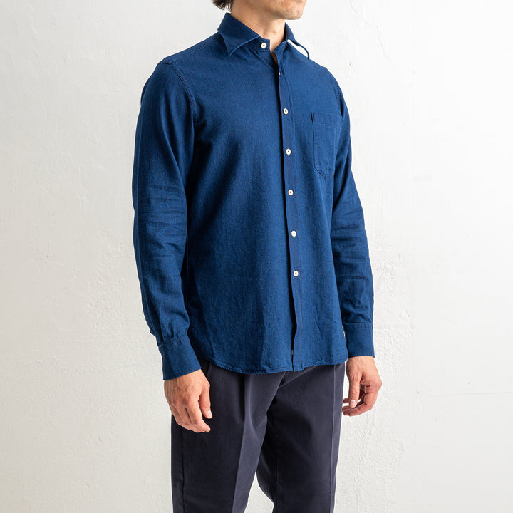 Luxury Cotton Denim Shirt Dark Blue
