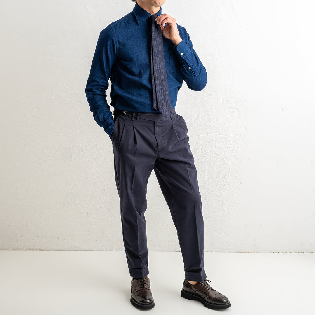 Luxury Cotton Denim Shirt Dark Blue