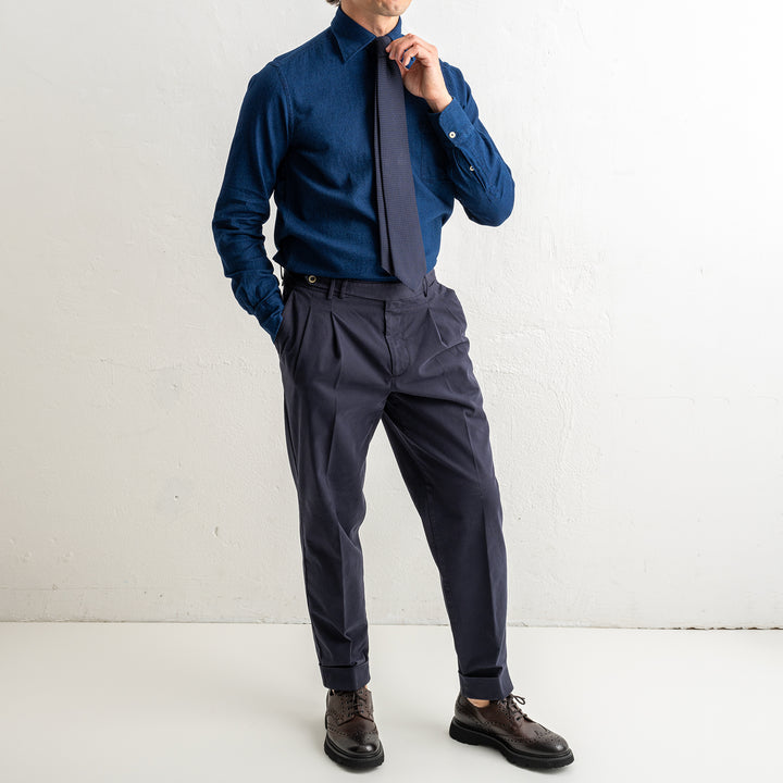Luxury Cotton Denim Shirt Dark Blue