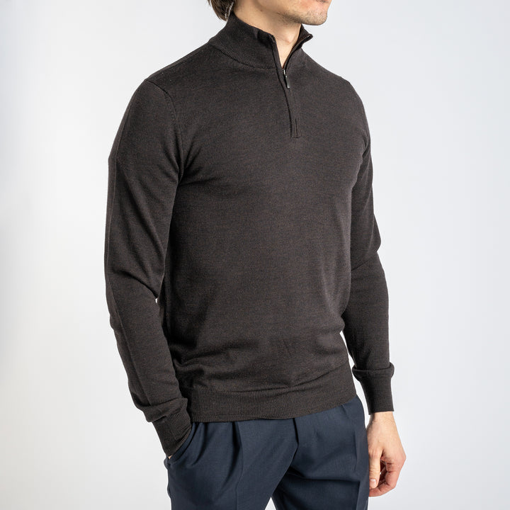 Luxury Merino Half Zip Dark Brown