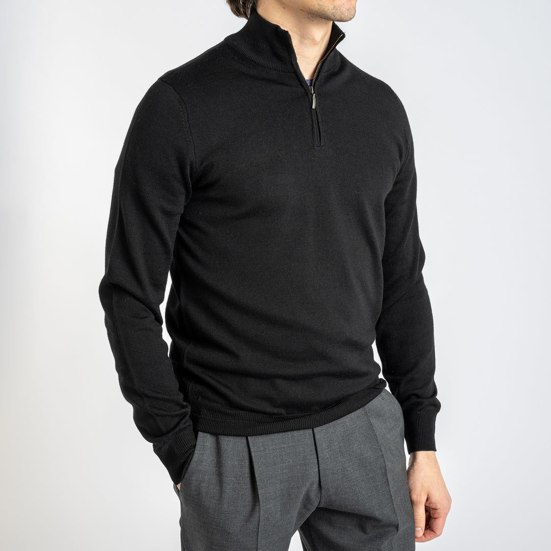 Luxury Merino Half Zip Black