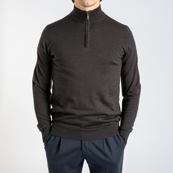 Luxury Merino Half Zip Dark Brown