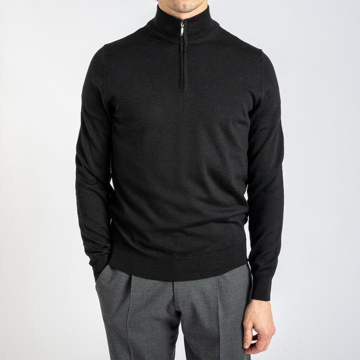 Luxury Merino Half Zip Black