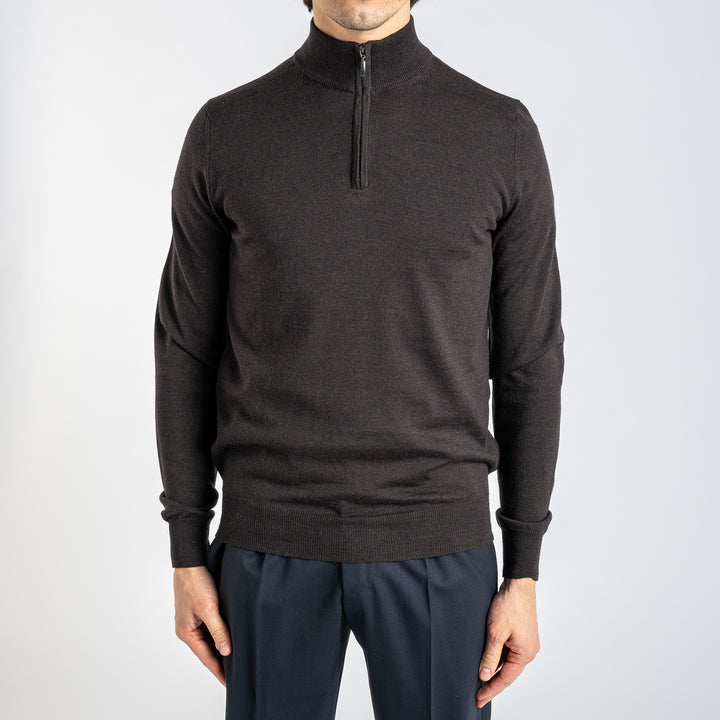 Luxury Merino Half Zip Dark Brown