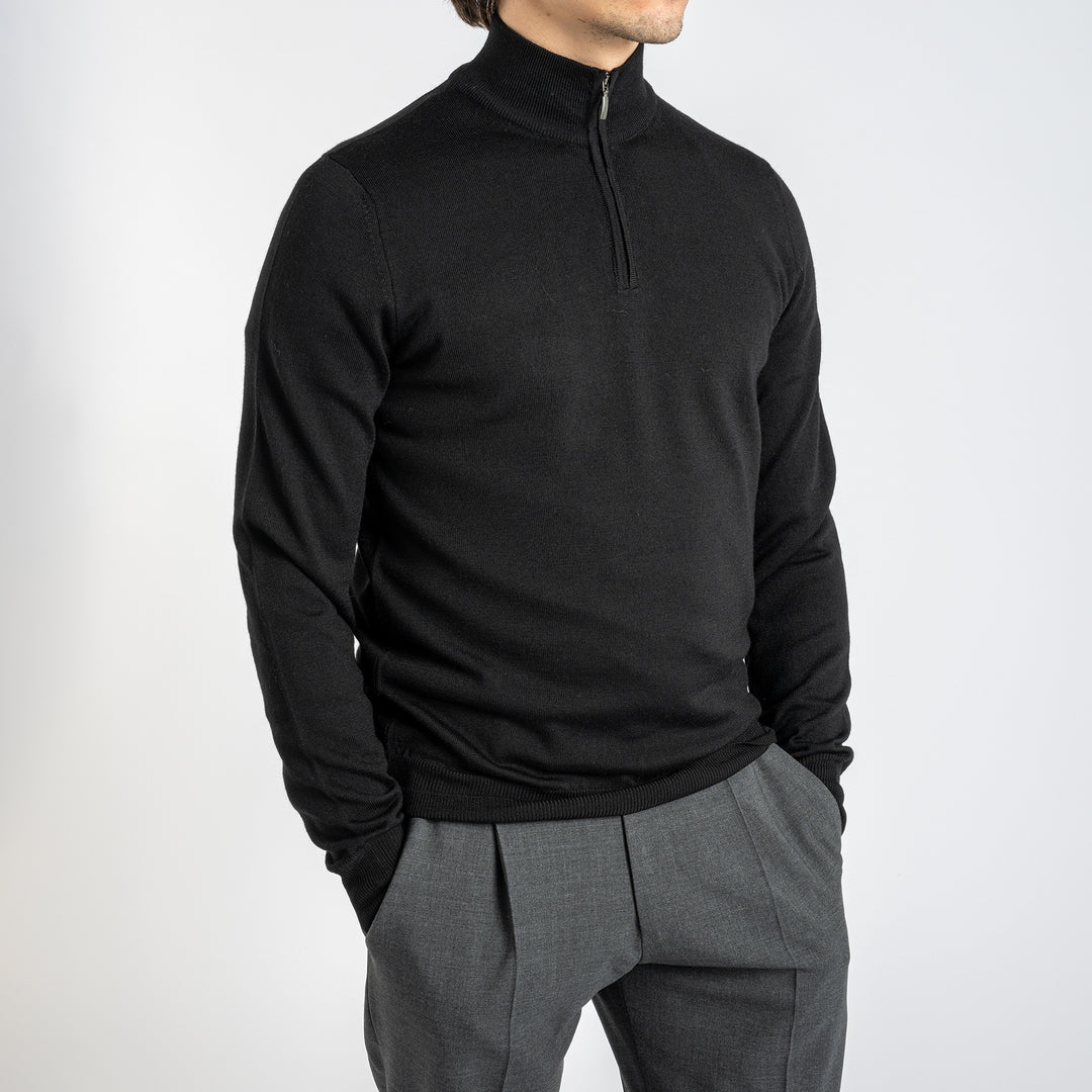 Luxury Merino Half Zip Black