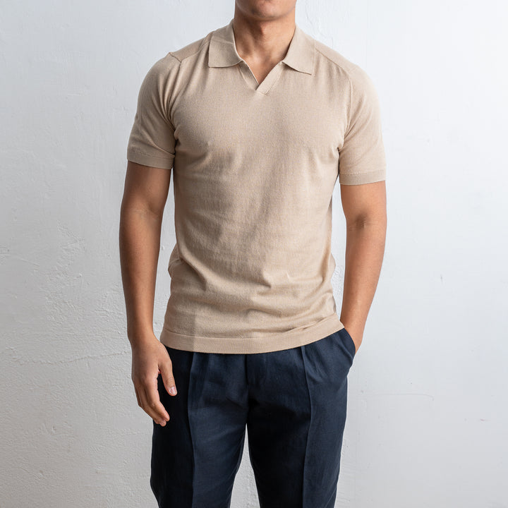 Open Polo Neck Beige