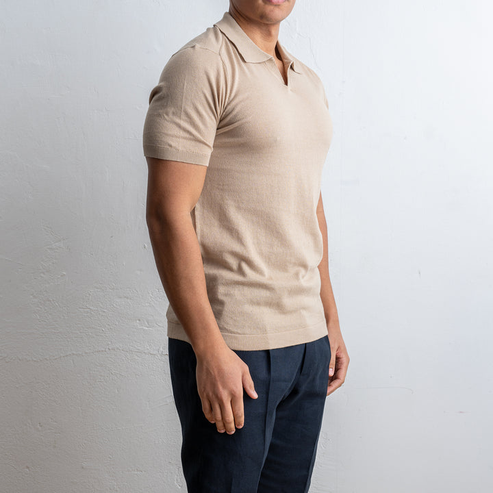 Open Polo Neck Beige